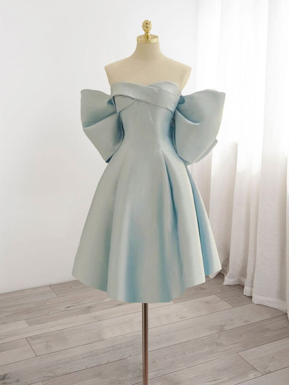 Light Blue Sweetheart Satin Cocktail Dress Classy Night Party