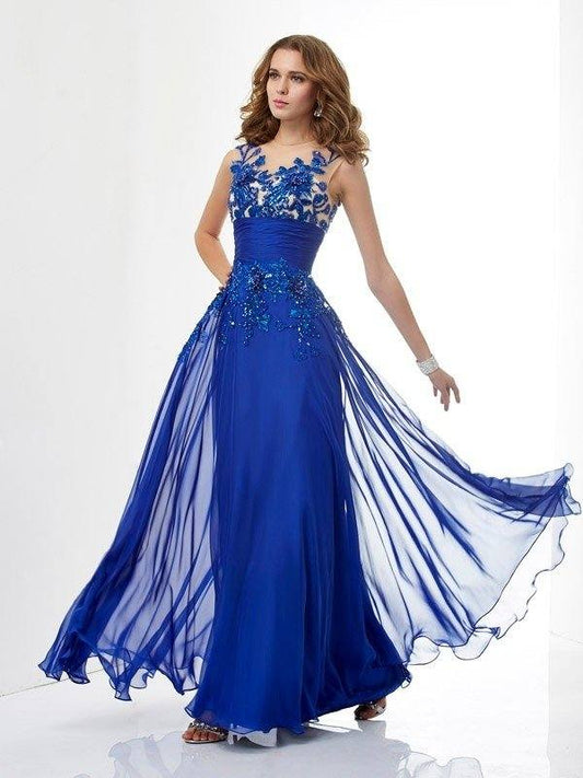 A-Line/Princess High Neck Sleeveless Beading Long Chiffon Dresses - RongMoon