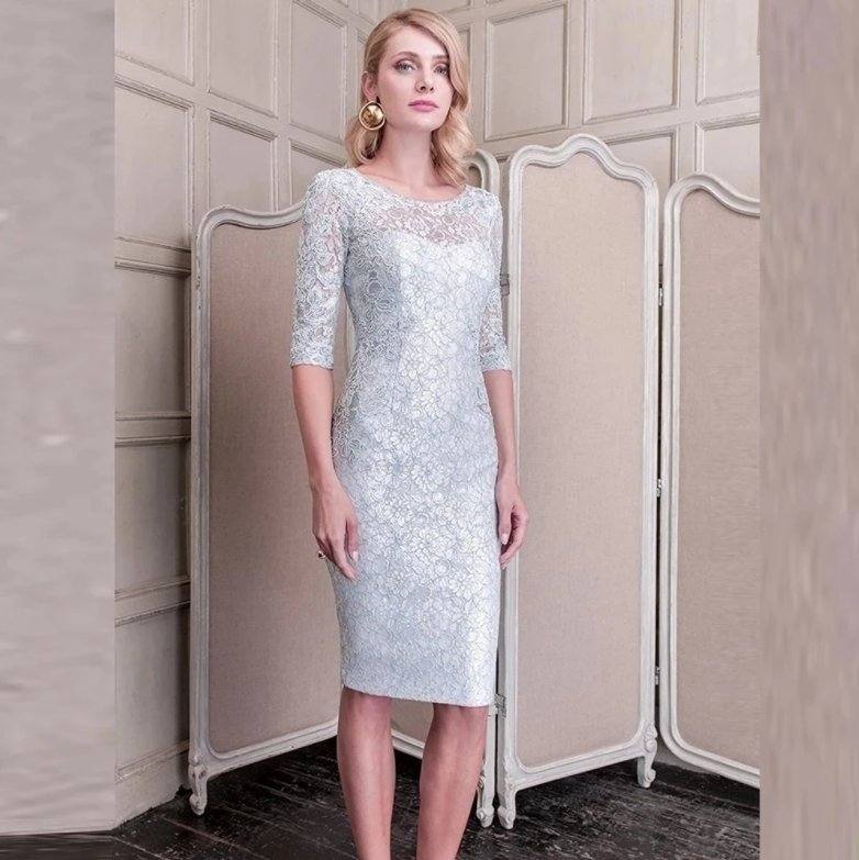 With Jacket Mother Of The Bride Dresses Sheath Scoop Knee Length Lace Plus Size Short Groom Mother Dresses For Wedding - RongMoon