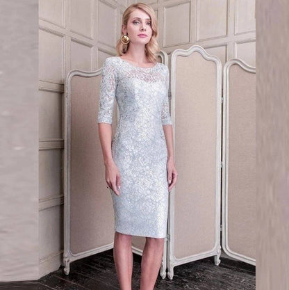 With Jacket Mother Of The Bride Dresses Sheath Scoop Knee Length Lace Plus Size Short Groom Mother Dresses For Wedding - RongMoon
