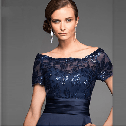 Navy Blue Mother Of The Bride Dresses Sheath Knee Length Sequins Plus Size Wedding Party Dress Mother Dress For Wedding - RongMoon
