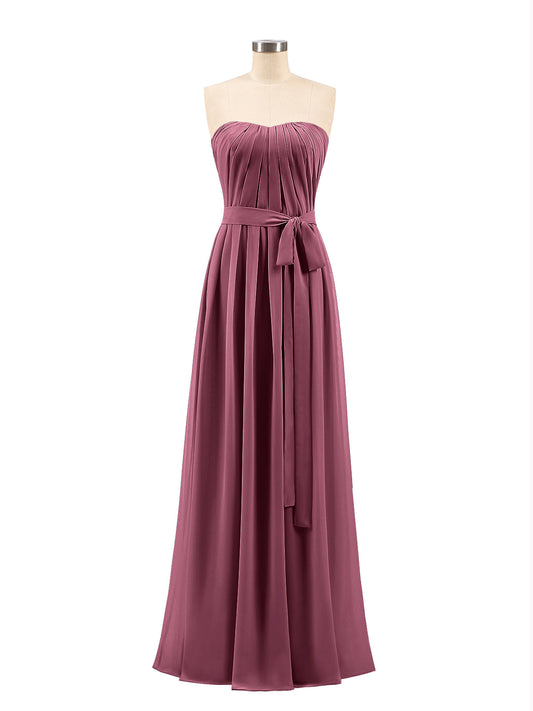 Chiffon Strapless Bridesmaid Gown with Sash-Mulberry