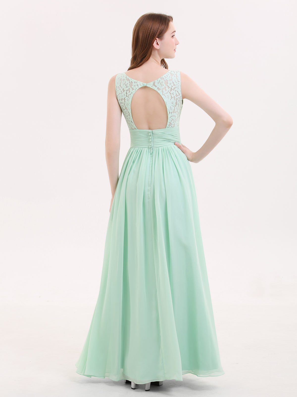 Lace and Chiffon Dresses with Open Back-Mint Green
