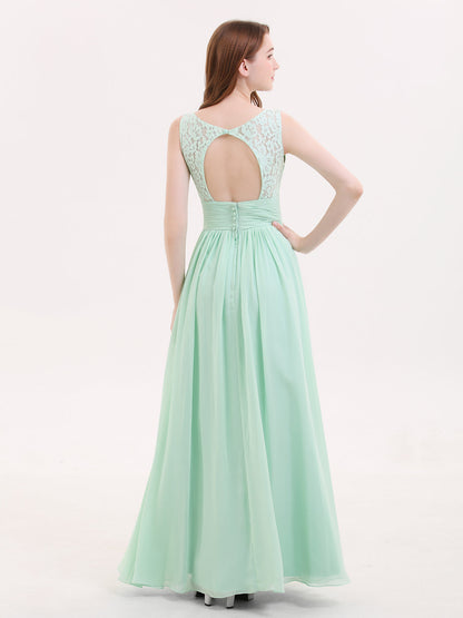 Lace and Chiffon Dresses with Open Back-Mint Green