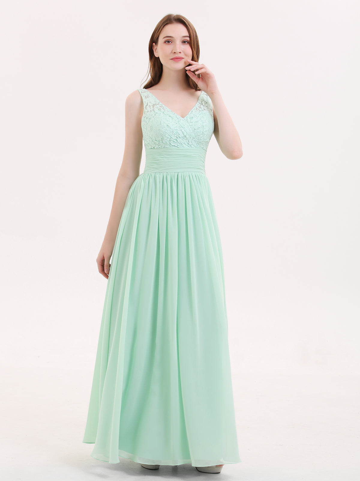 Lace and Chiffon Dresses with Open Back-Mint Green