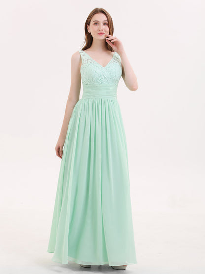 Lace and Chiffon Dresses with Open Back-Mint Green