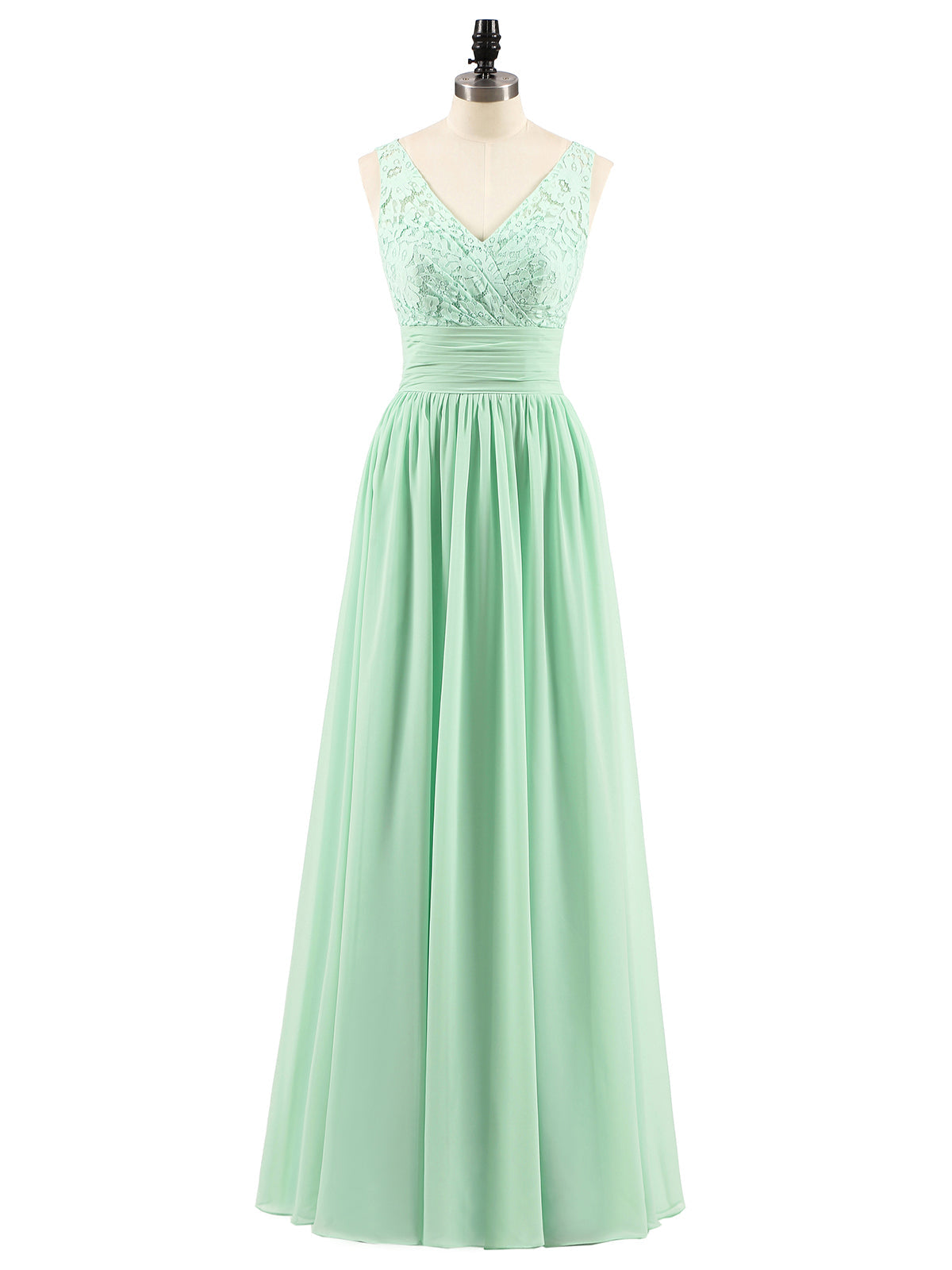 Lace and Chiffon Dresses with Open Back-Mint Green