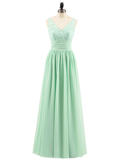 Lace and Chiffon Dresses with Open Back-Mint Green