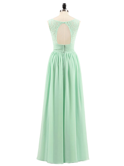 Lace and Chiffon Dresses with Open Back-Mint Green