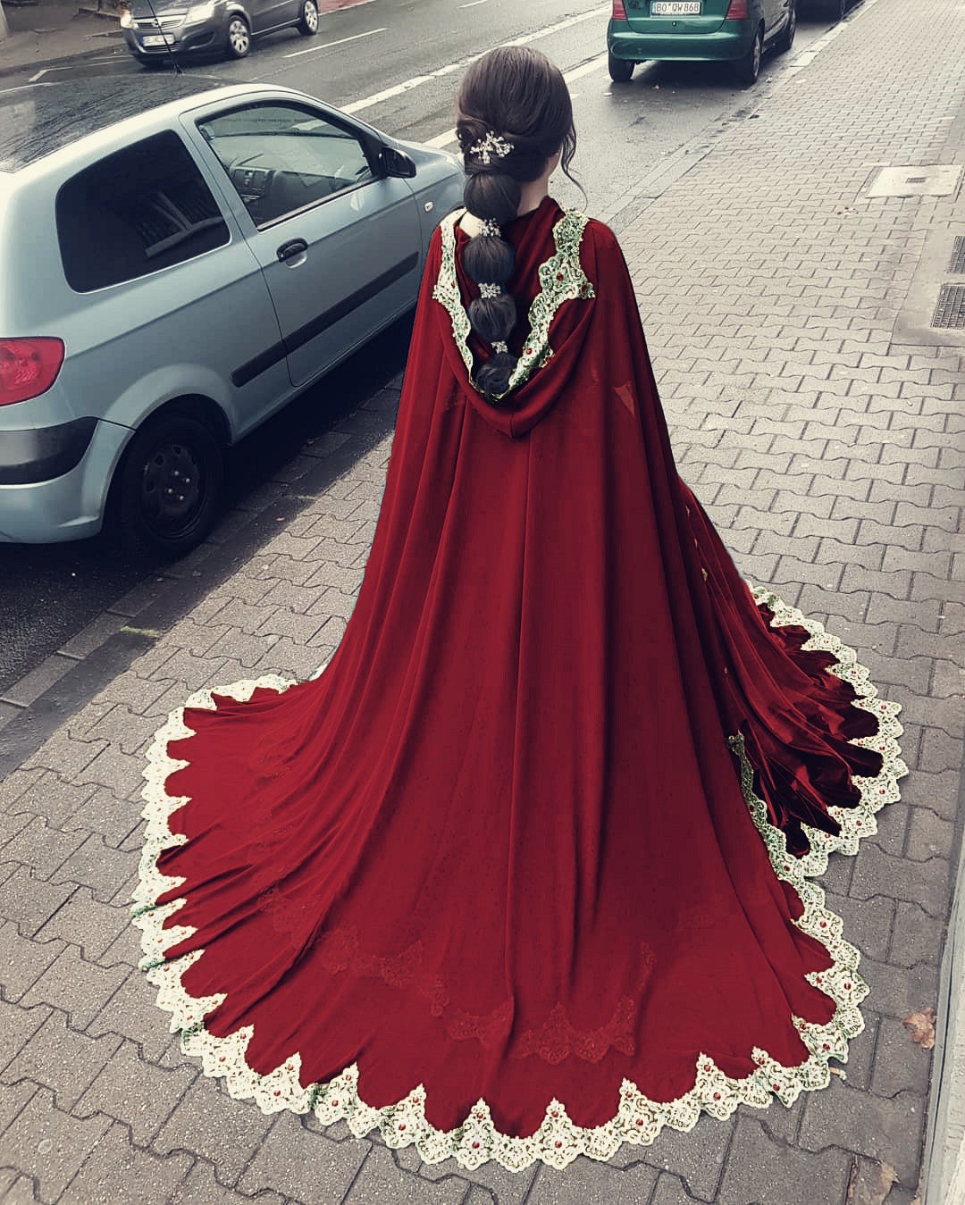 Velvet Ball Gown Wedding Dress With Cape
