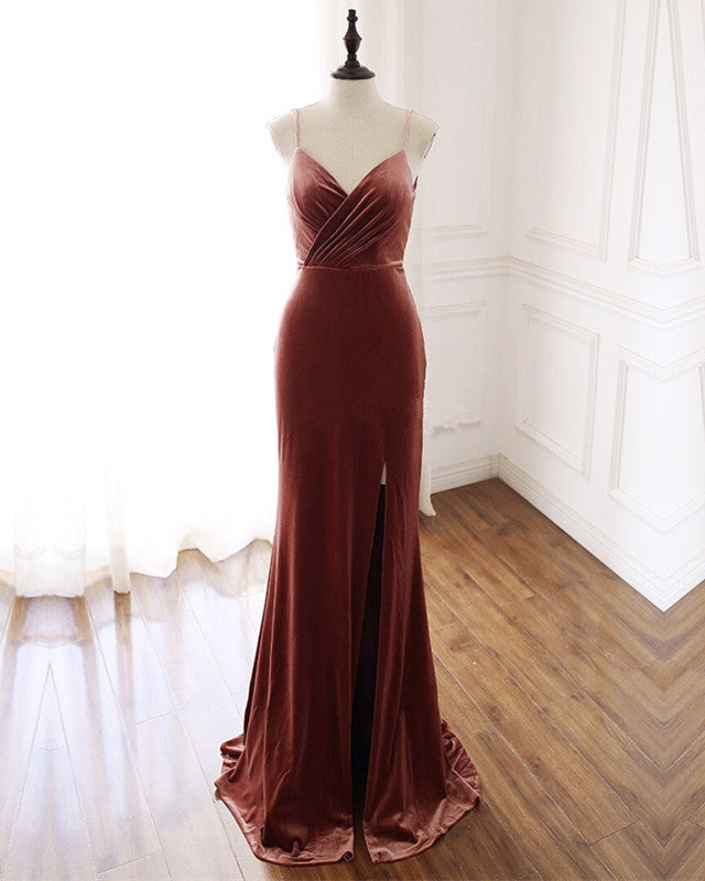 Mermaid Velvet Bridesmaid Dresses Leg Slit