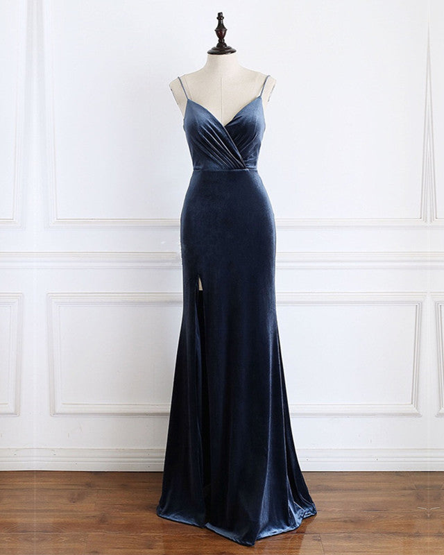 Mermaid Velvet Bridesmaid Dresses Leg Slit