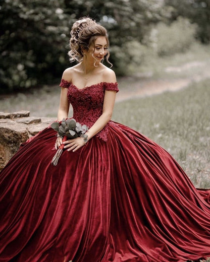 Velvet Wedding Dresses Off The Shoulder Ball Gown