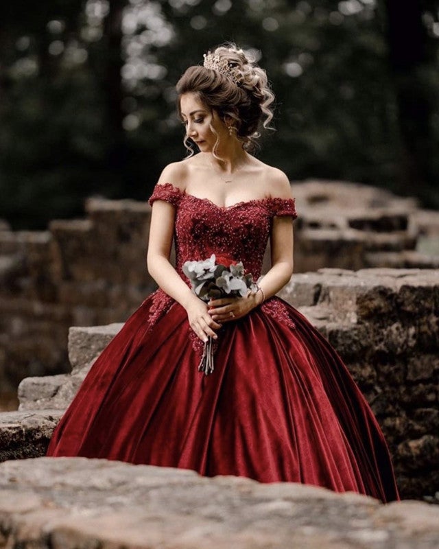 Velvet Wedding Dresses Off The Shoulder Ball Gown