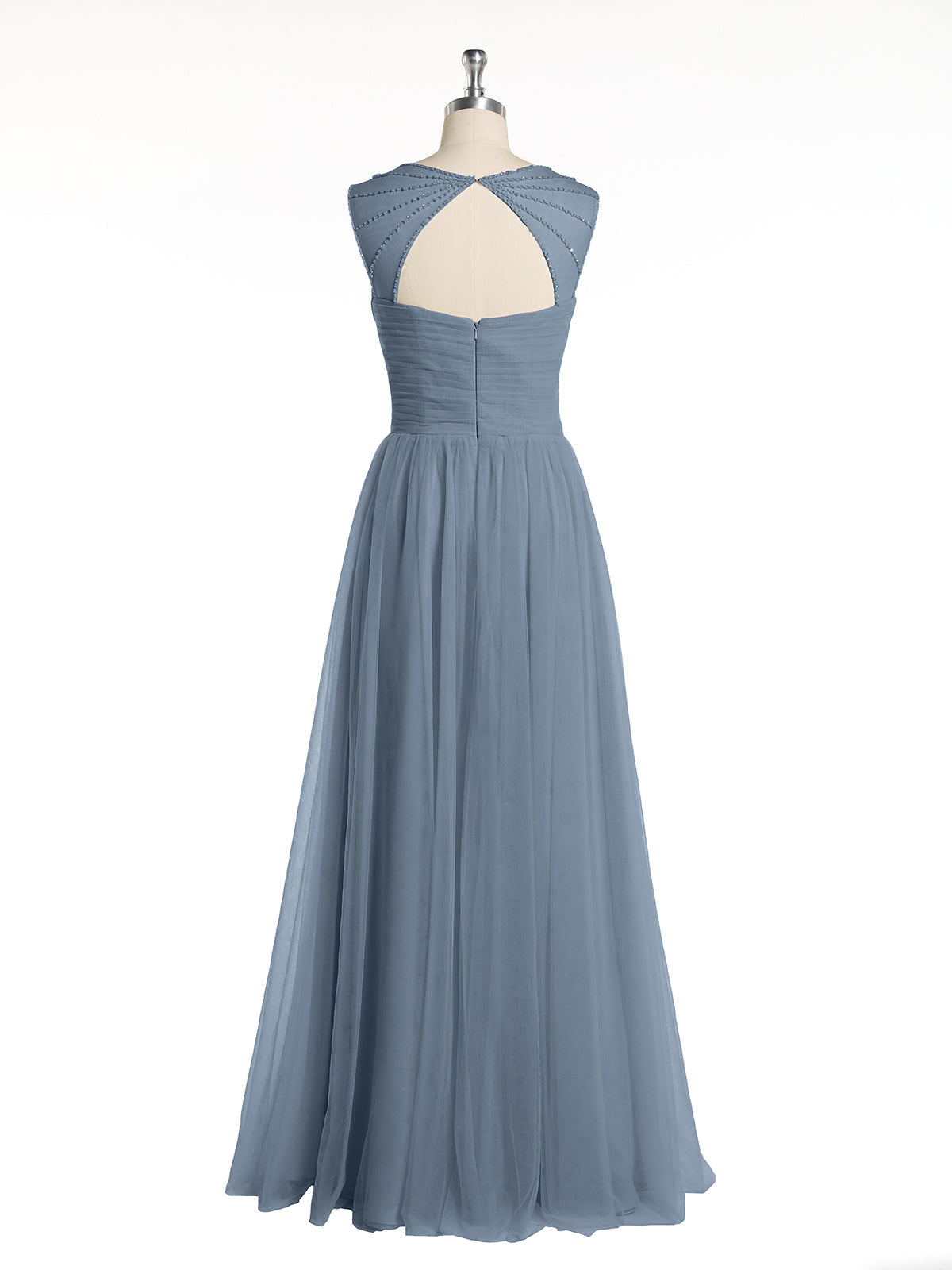 Cross-Pleated Tulle Long Dresses with Beaded Straps Dusty Blue Plus Size