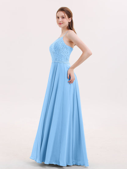 Spaghetti Strap Lace Dress with Corset Back-Blue