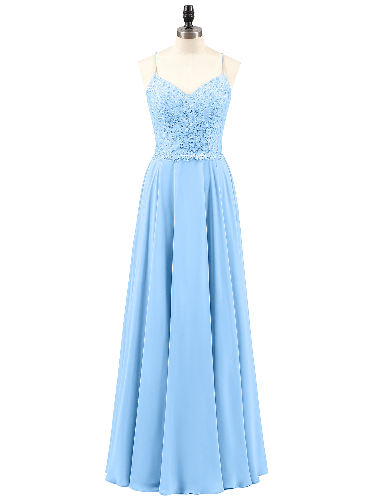 Spaghetti Strap Lace Dress with Corset Back-Blue