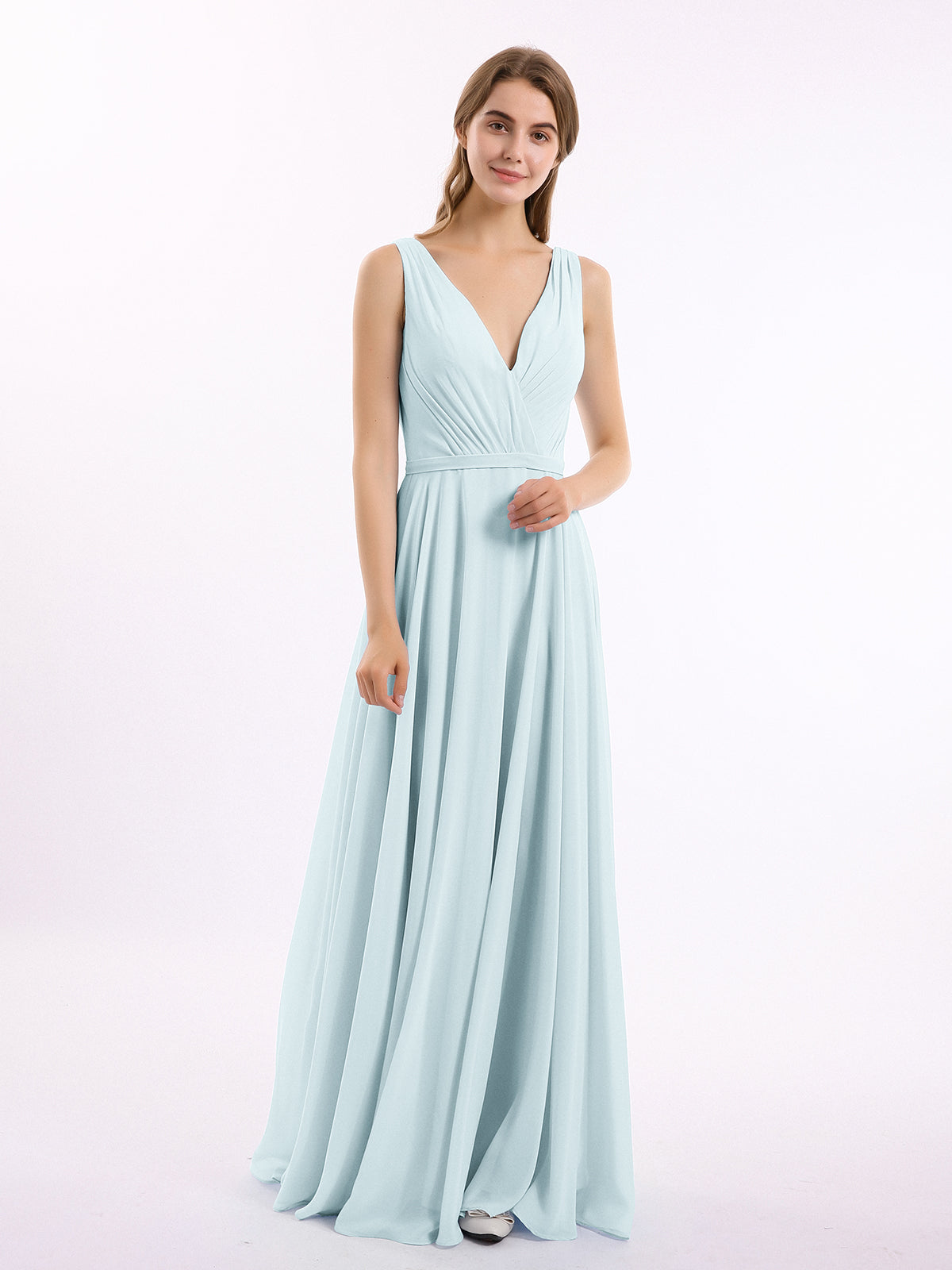 V Neckline Chiffon Bridesmaid Dresses Mist