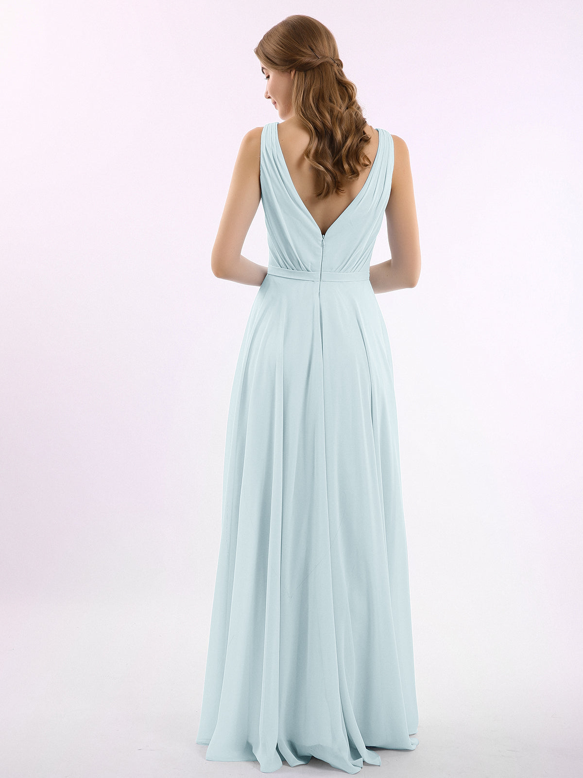 V Neckline Chiffon Bridesmaid Dresses Mist