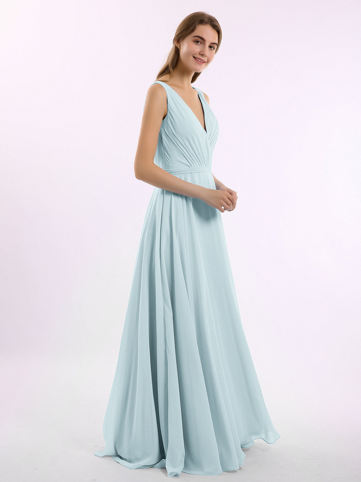 V Neckline Chiffon Bridesmaid Dresses Mist