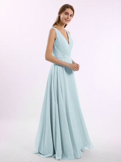 V Neckline Chiffon Bridesmaid Dresses Mist