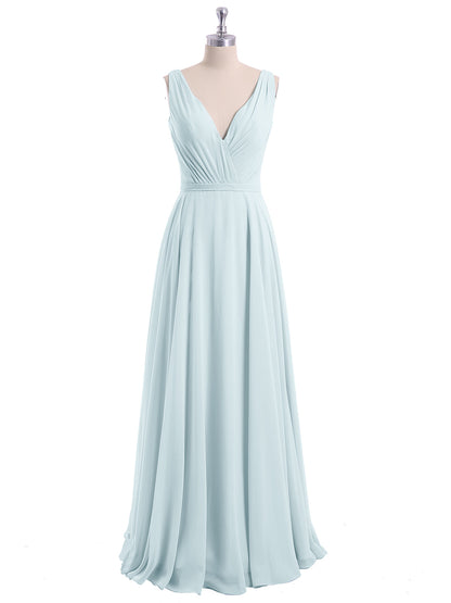 V Neckline Chiffon Bridesmaid Dresses Mist