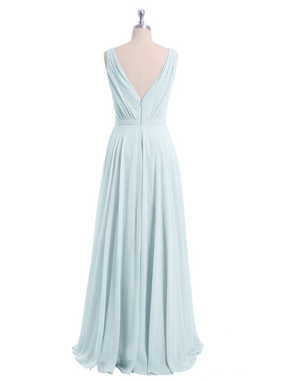 V Neckline Chiffon Bridesmaid Dresses Mist