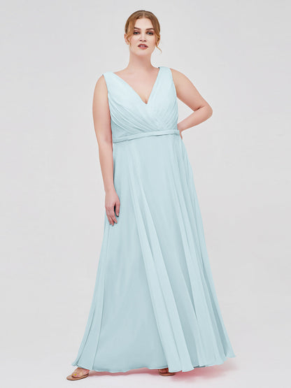 V Neckline Chiffon Bridesmaid Dresses Mist