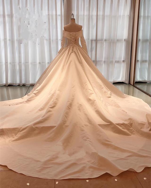 Vintage Wedding Dress Satin Long Sleeves Ball Gown Off Shoulder