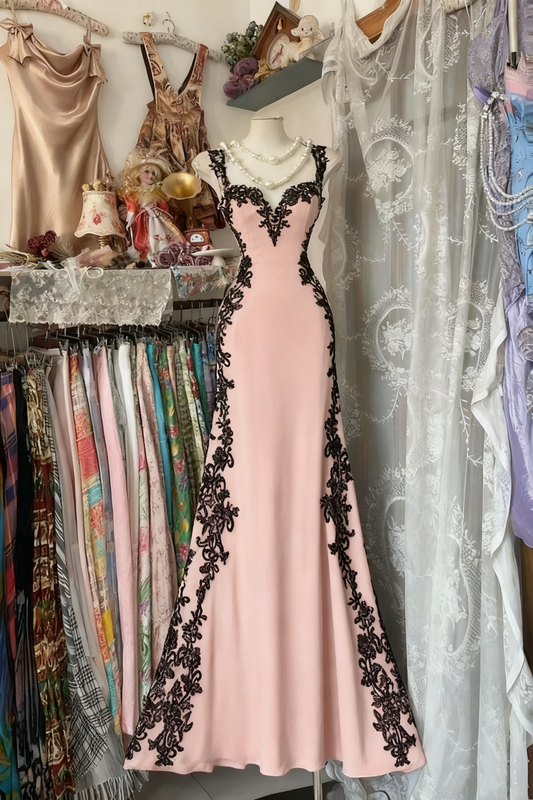 girlhomeshops- Vintage Lace Slim Shoulder Strap Long Birthday Dream Dress gh6208