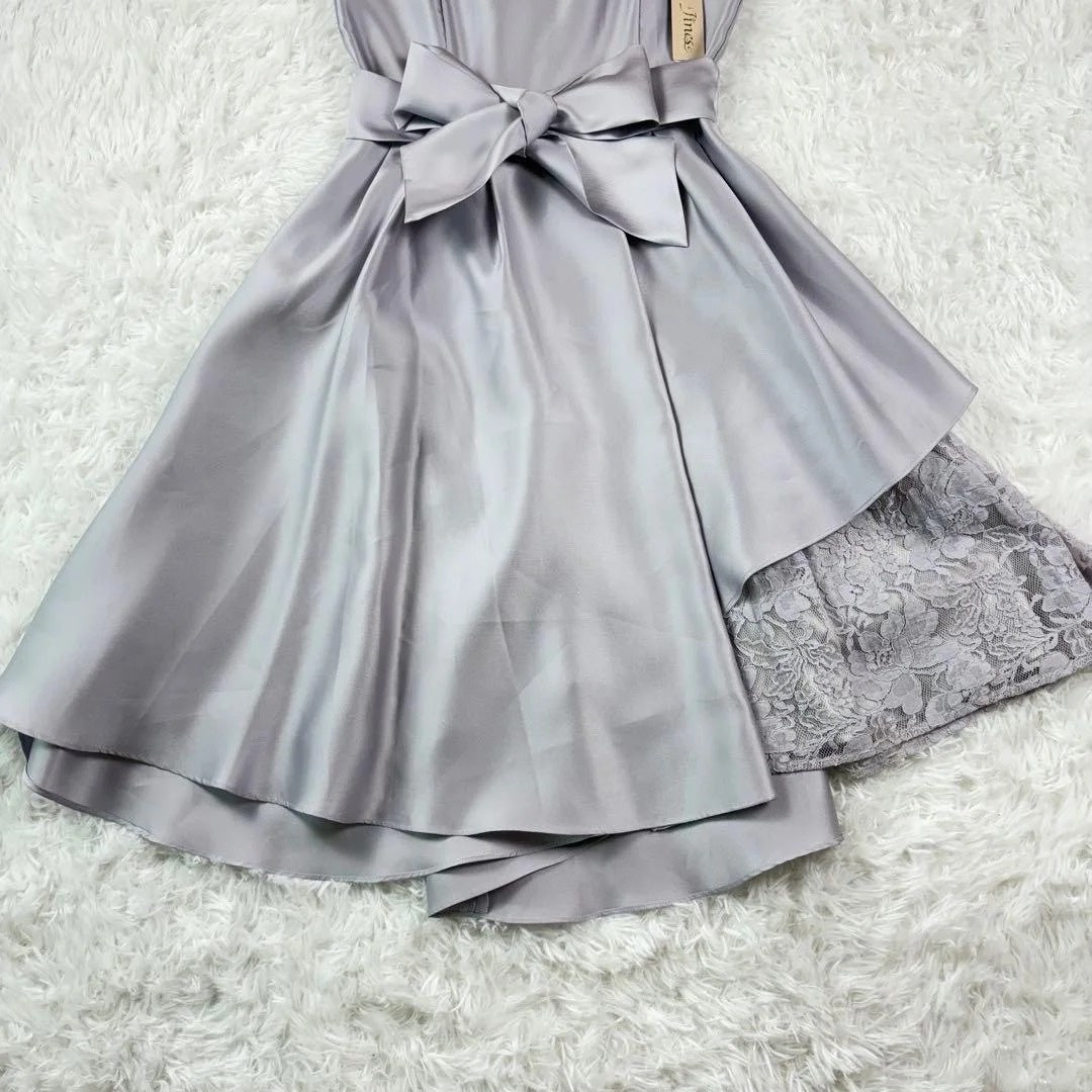 Gentle Elegant Style Satin & Lace Paneled Asymmetrical Knee-Length Bow-Waist Sleeveless Gown - Slim Dress for Bridesmaid, Date & Small Dinner Events gh6491