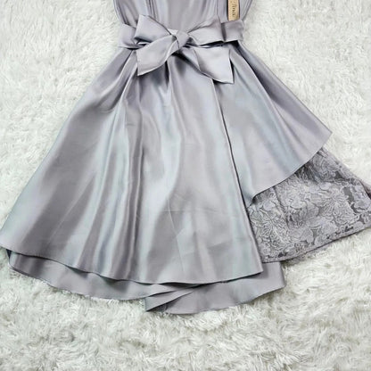 Gentle Elegant Style Satin & Lace Paneled Asymmetrical Knee-Length Bow-Waist Sleeveless Gown - Slim Dress for Bridesmaid, Date & Small Dinner Events gh6491