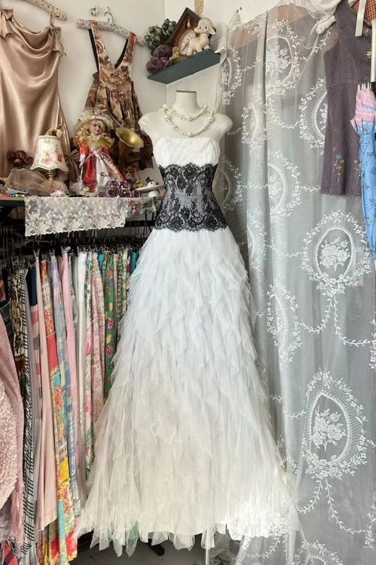 White exquisite black lace long chiffon evening gown gh6783