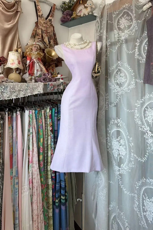 Gentle Lavender-Tone Mermaid Dress | Sleeveless Fitted Waist Dress, Afternoon Tea Date Gift Outfit for Girls gh6446