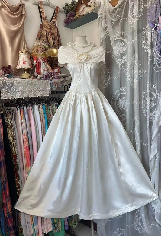 White long satin formal dress gh6787