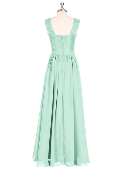 Shoulder Strap Lace AND CHIFFON Long Dress-Mint Green