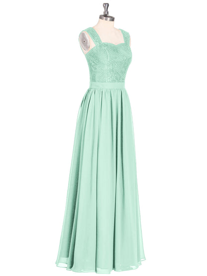 Shoulder Strap Lace AND CHIFFON Long Dress-Mint Green