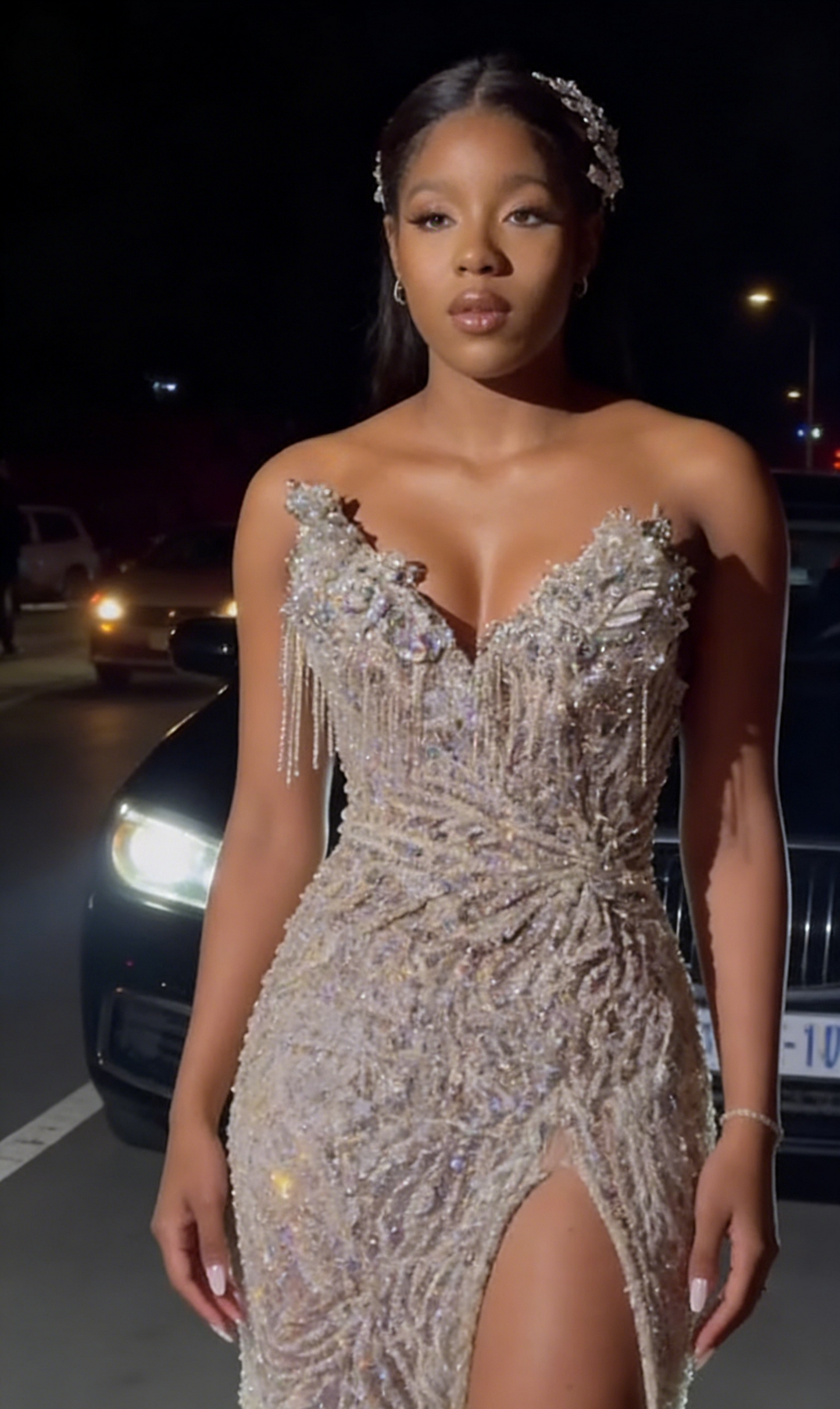 Modest Mermaid Sweetheart Champagne Slit Formal Gown 20th Birthday Dress Prom Dresses Black Girl 18th Birthday Outfits W0413