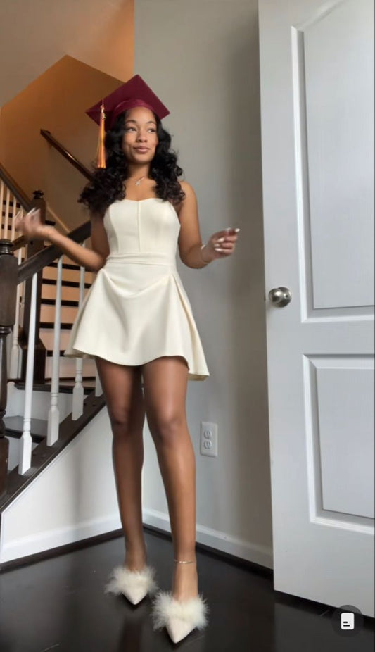 Simple A line Strapless Black Girl Summer Birthday Dresses For Teens Hoco Dress Mini 18th Birthday Outfit Cocktail Dresses W0466