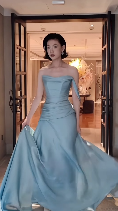 Sexy Mermaid Strapless Light Sky Blue Satin Prom Dresses Party Dress Summer 20th Birthday Outfits Birthday Dresses W0789