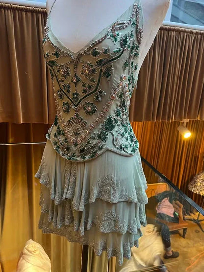 Vintage Embroidery Beaded Homecoming Dress A-Line Backless Party Dress Short Cocktail Dress HZ1024