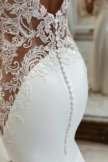 Aimishang Elegant White Long Mermaid Boho Wedding Dress with Appliqued