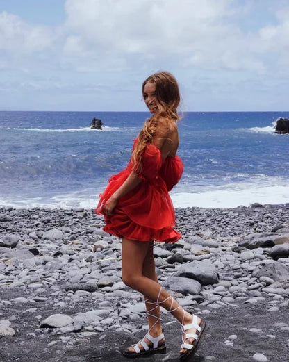 Cute Red Off-the-shoulder Short A-Line Party Dress Cocktail Dress Homecoming Dress HZ1024