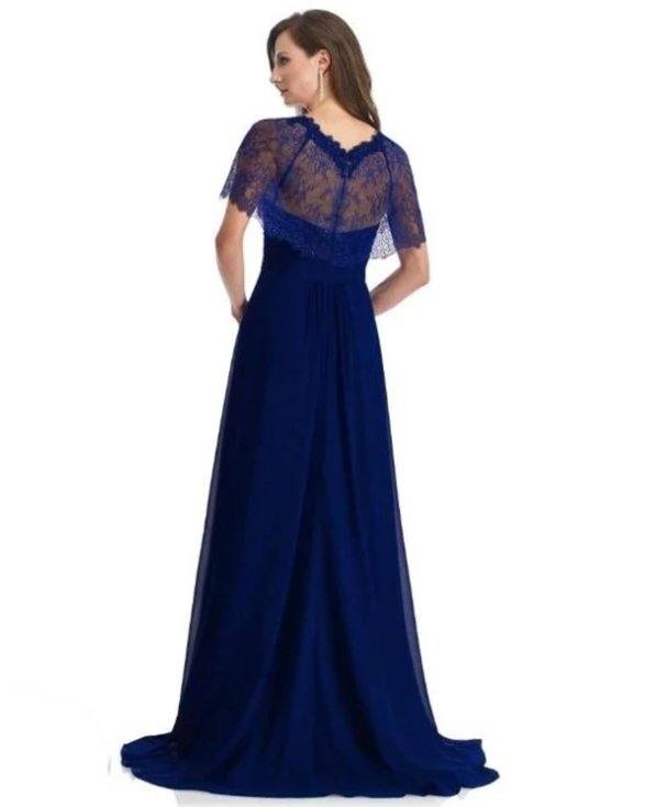 Royal Blue Mother Of The Bride Dresses A-line V-neck Floor Length Chiffon Lace Plus Size Long Groom Mother Dresses Wedding - RongMoon
