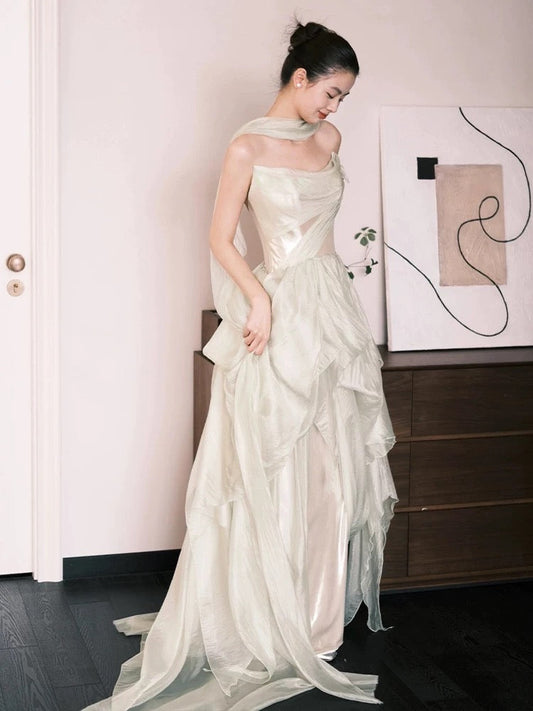 Sexy A line Strapless Light Mint Green Chiffon Sleeveless Prom Dresses Party Dress Summer Birthday Outfits Birthday Dresses W803