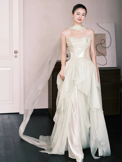 Sexy A line Strapless Light Mint Green Chiffon Sleeveless Prom Dresses Party Dress Summer Birthday Outfits Birthday Dresses W803