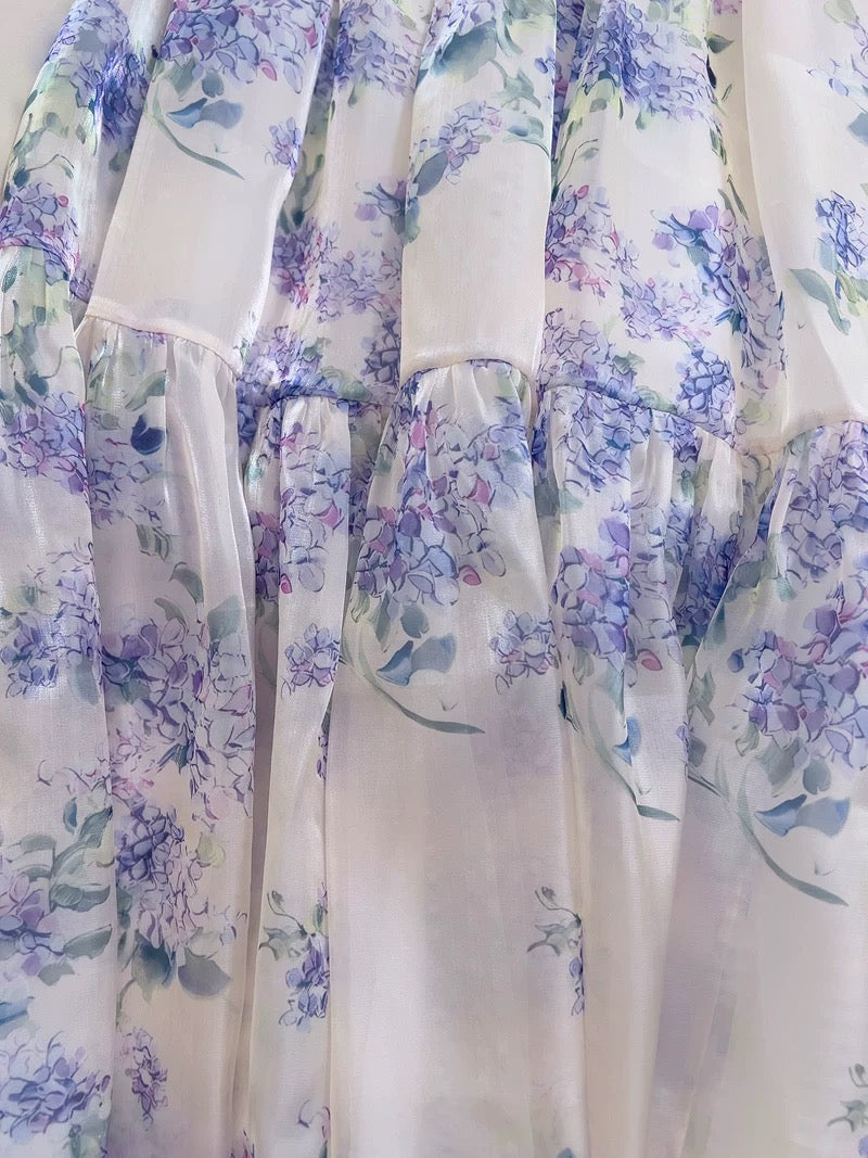 Vintage A line Straps Lilac Floral Chiffon Long Evening Party Gowns Evening Formal Dresses Prom Dress W821