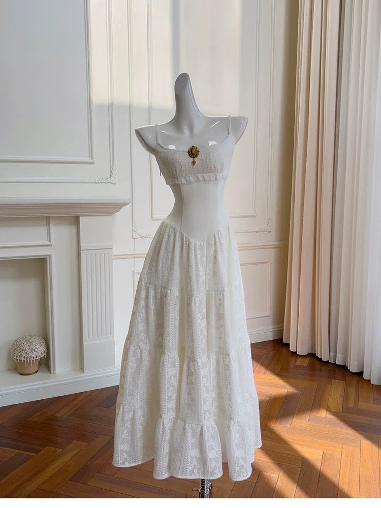 Elegant Mermaid Spaghetti Straps Sleeveless Lace White Long Evening Party Gowns Evening Formal Dresses Prom Dress W894