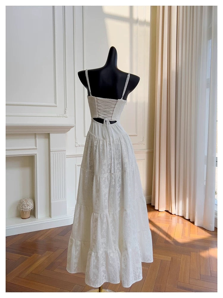 Elegant Mermaid Spaghetti Straps Sleeveless Lace White Long Evening Party Gowns Evening Formal Dresses Prom Dress W894