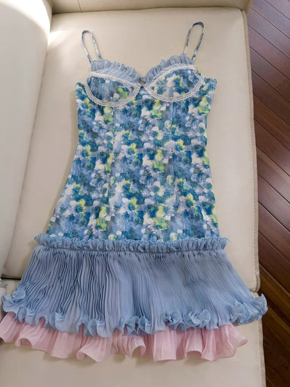 Pretty A line Spaghetti Straps Floral Summer 16th Birthday Dresses For Teens Hoco Dress Mini 18th Birthday Outfit Cocktail Dresses For Women W901
